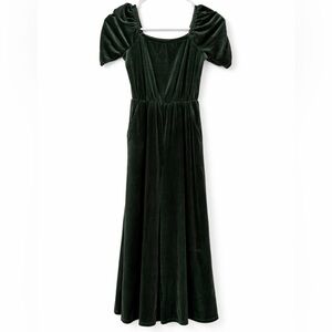 Nordstrom Dark Green Velvet Puff Sleeve  Jumpsuit
